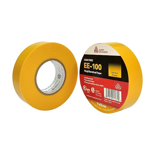 Avery Dennison Electrical Tape, General Use PVC Electric Tape, UL/CSA Listed Insulating Vinyl Tape for Electrical, Repairs, Automotive and Equipment, EE-100, ¾ in x 66 ft, Yellow, 1 Roll