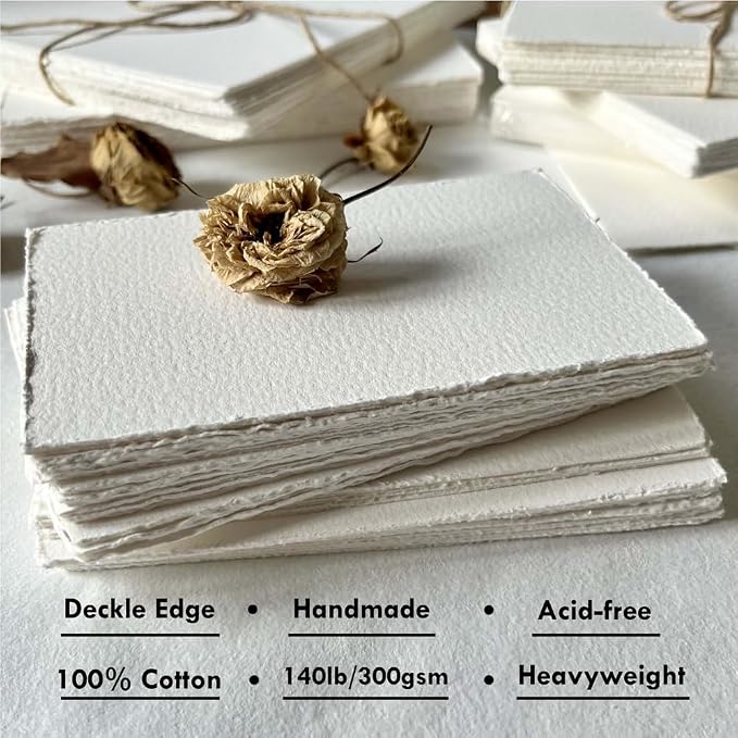tumuarta Deckle Edge Watercolor Paper, 100% Cotton, 140 LB, 300 GSM, 8x8” | 30 - Image 4
