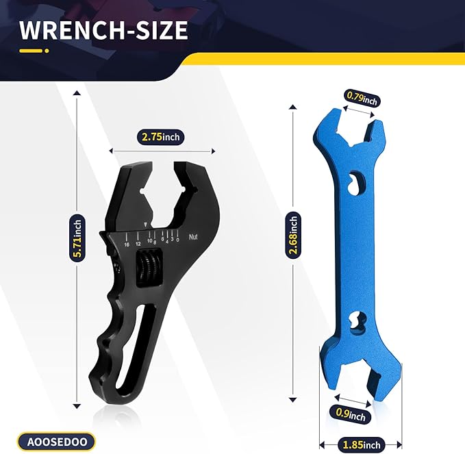 Adjustable AN Wrench AN Fittings Spanner 3AN-16AN Lightweight Aluminum Hex Jaws Small Black. With a 6AN-AN8 Double Hose End Fitting Wrench Blue