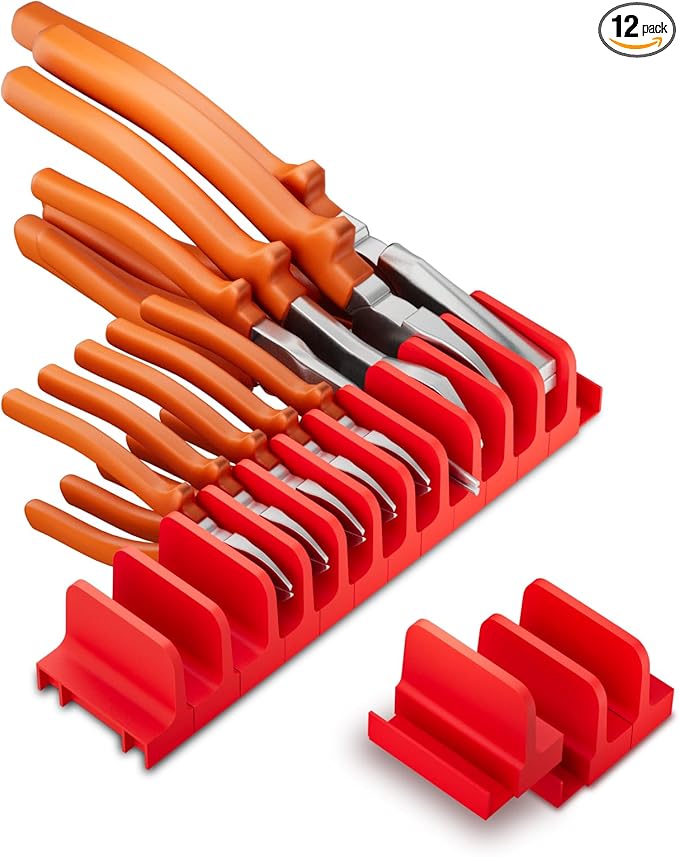 12 PCS Plier Organizer for Toolbox & Tool Drawer, Magnetic Plier Holders, Modular Tool Box Organizers for Professional Mechanics, Technicians (Red)
