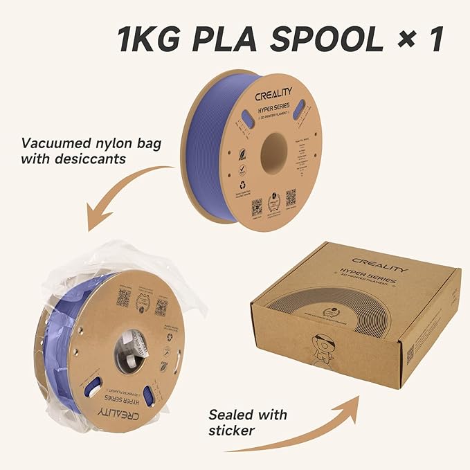 Official Creality Hyper PLA Filament 1.75mm, High Speed PLA 30-600mm/s 3D Printer Filament, Dimensional Accuracy +/-0.02mm, Fit Most FDM 3D Printers, 1KG(2.2lbs) Spool Very Peri