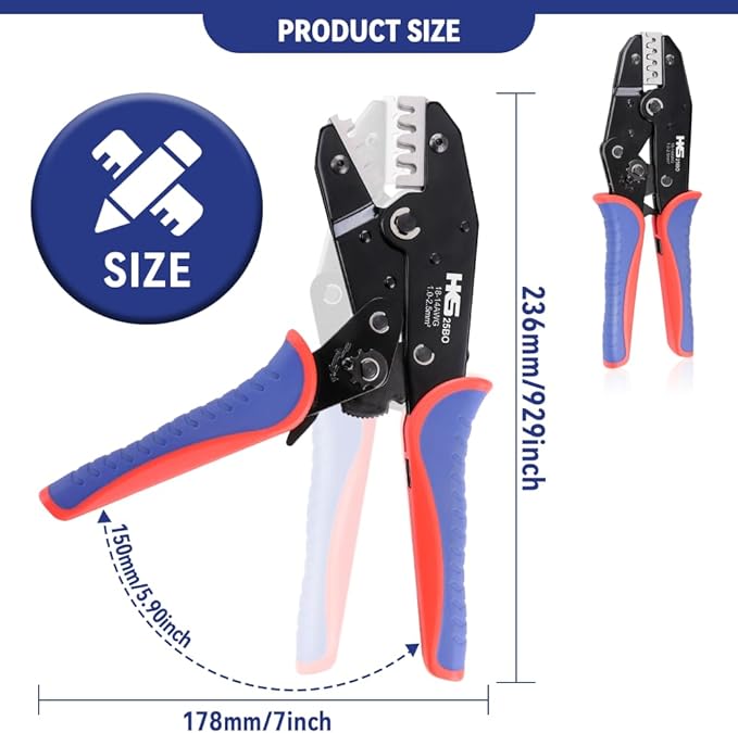 HKS Crimping Tool for Delphi APTIV Weather Pack Terminals or Metri-Pack Connectors - AWG 18-14 (1.0-2.5mm²) with Chrome-Moly Steel Wire Cutting Jaw - One Cycle Cord & Seal Crimper 25BO