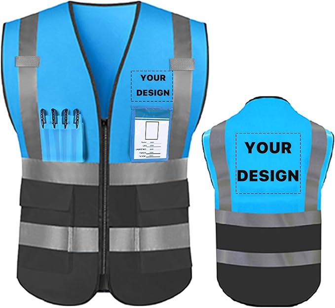 YOWESHOP High Reflective Visibility Safety Vest Custom Your Logo Safety Workwear with Reflective Strips and Pockets