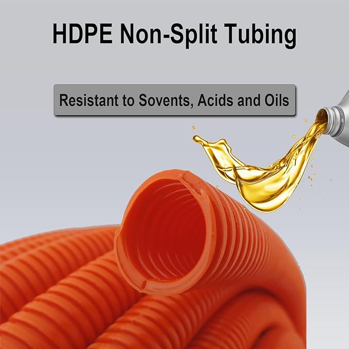 Flexible Polyethylene HDPE Non-Split Corrugated Wire Loom Tubing (Orange, 1-1/2" Dia. x 100 ft)