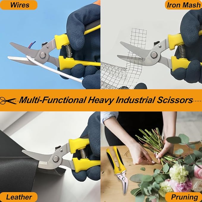 8 Inch Heavy Duty Scissors, Multifunction Shears for Cutting Cable Wires, Cardboard (8-Inch Curve Snips)