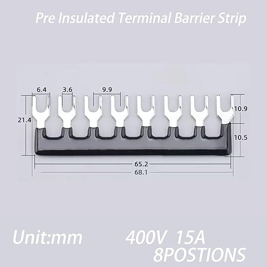Terminal Block (8 Sets) 8Pcs 8 Positions Dual Row 600V 15A Screw Terminal Strip Blocks withCover&8 PcsPre-Insulated Barrier Termina Block Strip&64Pcs Insulated Fork Wire Connector