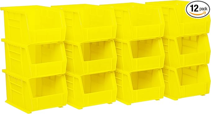 Akro-Mils 30237 AkroBins Plastic Storage Bins, Space-Saving Stackable Bins for Garage, Pantry, Craft Organization, 9-" x 6-" x 5-", Yellow, 12-Pack