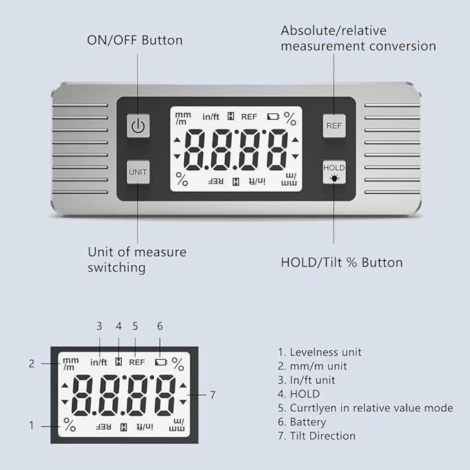 Digital Level Angle Gauge Meter Magnetic Electronic Level Angle Finder Tool Protractor Inclinometer Woodworking Tools with Magnet for Construction, Woodworking and Machinery (Silver)