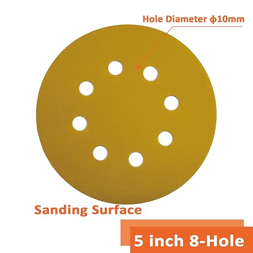 Orbital Sander Pads 5 Inch 8 Holes 600 Grit Sanding Disc,Hook and Loop Wet/Dry Gold Replacement Sandpaper,Suitable for Wood,Plastic Grinding and Polishing,Pack of 50