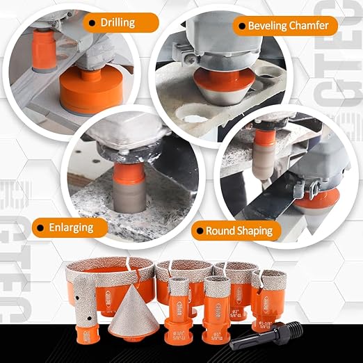 Tile Hole Saw Kit Diamond - 9PCS 5/8-11 Thread Drill Bit 19/25/35/50/65/102mm+50mm Beveling Chamfer Bit+20mm Finger Bit+SDS Adapter for Pocelian Tile Ceramic Marble Granite Stoneware