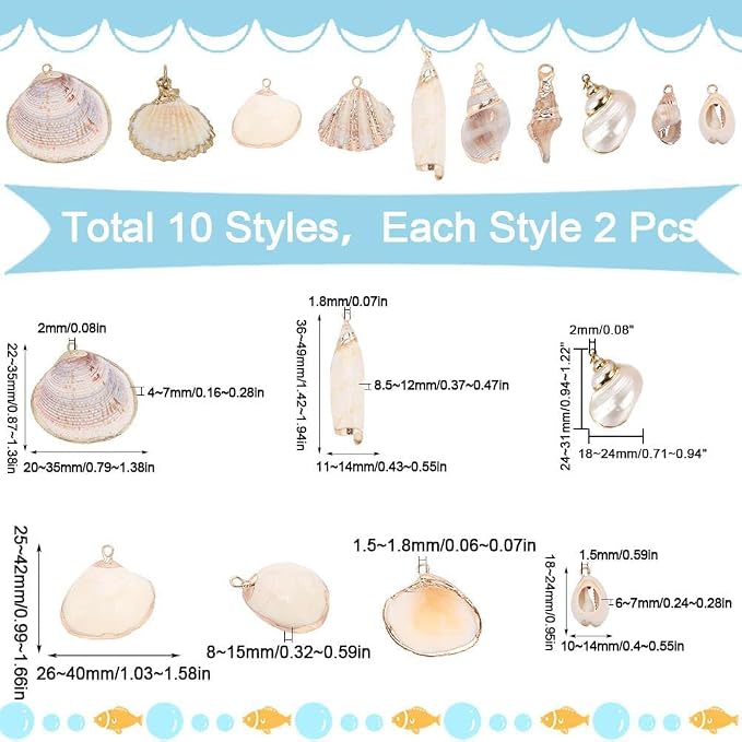 SUNNYCLUE 1 Box 20Pcs 10 Styles Seashell Charms Bulk Sea Shell Charms Large - Image 2