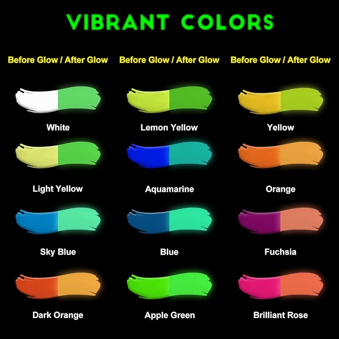 FansArriche Glow in the Dark Paint, 12 Colors x 20 ml Fabric Paint | 3D Neon - Image 2