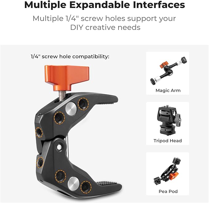 K&F Concept Super Clamp Camera Clamp with 360 Ballhead, Compatible with GoPro/AKASO/Insta360/Pocket 3, 1/4"-20 Screw & Cold Shoe Mount for Camera/Monitor/Light/Microphone