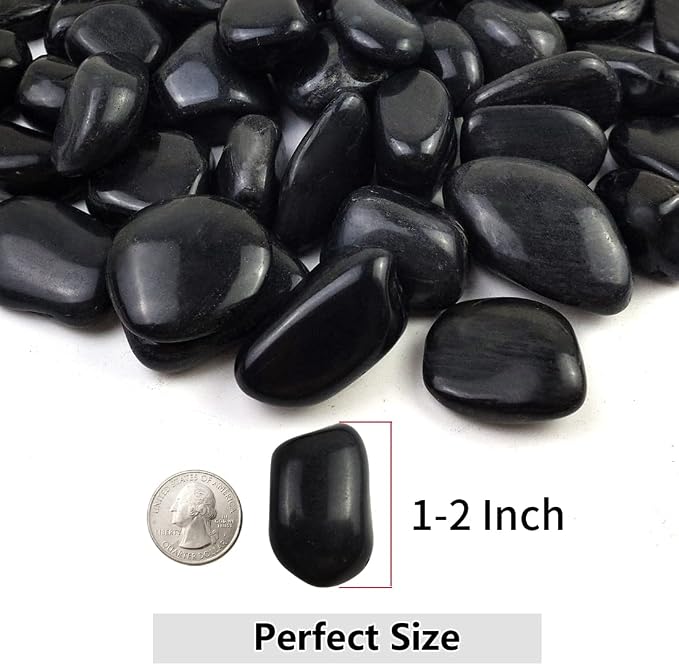 YISZM 5lbs Black Pebbles for Plants, 1-2 Inch High Polished Natural River Rocks - Image 2