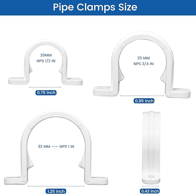 40 Set PVC conduit pipe strap clamps Φ20 MM - SCH 1/2 IN,Two Hole plastic pipe clips