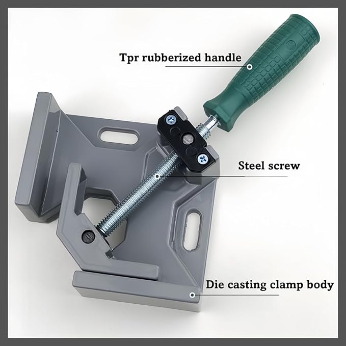 Durable Sturdy Right Angle Clamp 90°, Multi Function Right Angle Clamp with Skid Handle for Woodworking, Aluminum Alloy Adjustable Swing Jaw, Tools for Assembly Alignment Welding Picture (2, A.)