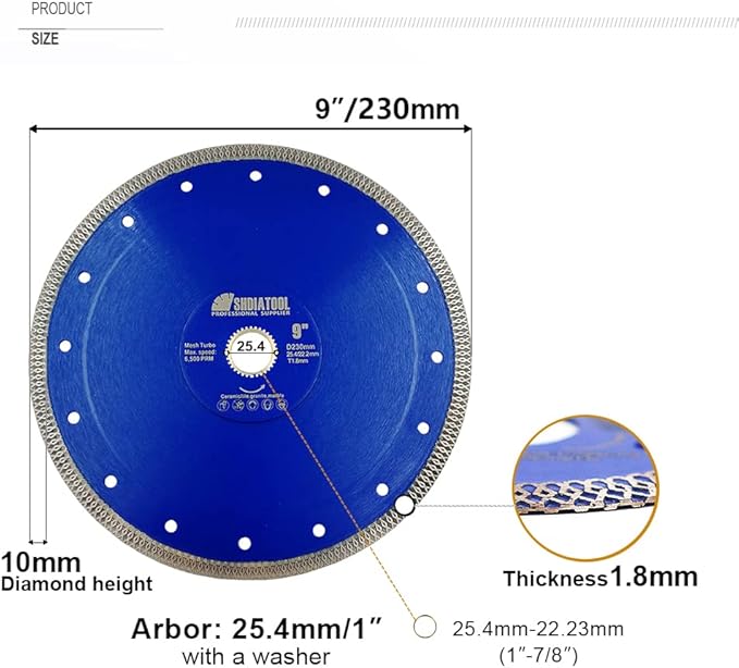 SHDIATOOL 9 Inch Diamond Saw Blade Cutting Porcelain Tile Ceramic Granite Marble Brick(2-Pack)