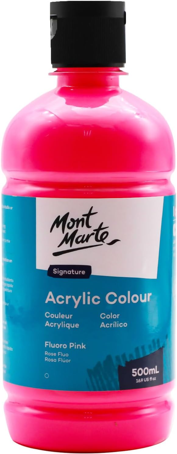 Mont Marte Signature Fluoro Pink Acrylic Paint, Semi-Matte Finish, 12 Colors by MontMarte