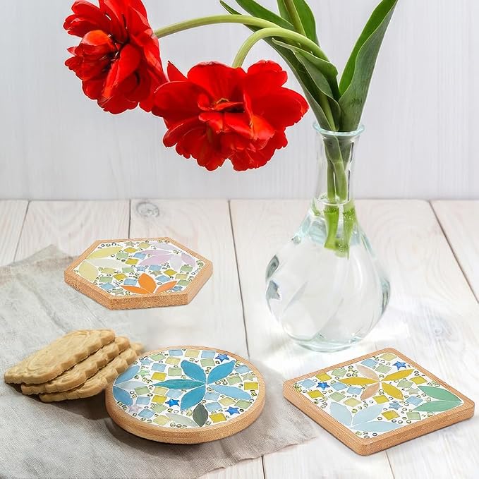WEBEEDY 3 Set DIY Leaf Mosaic Craft Kit Bamboo Mosaic Coaster Kit - Image 5