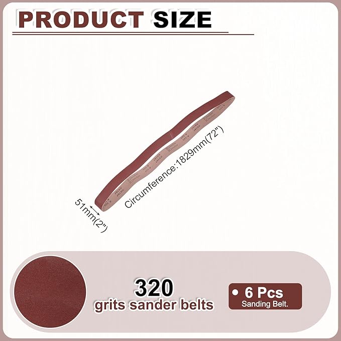 HARFINGTON 2 x 72 Inch Sanding Belts, 6 Pcs 320 Grits Aluminum Oxide Abrasive Belt Sander File Belt for Woodworking, Metal Polishing, Knife Sharpener