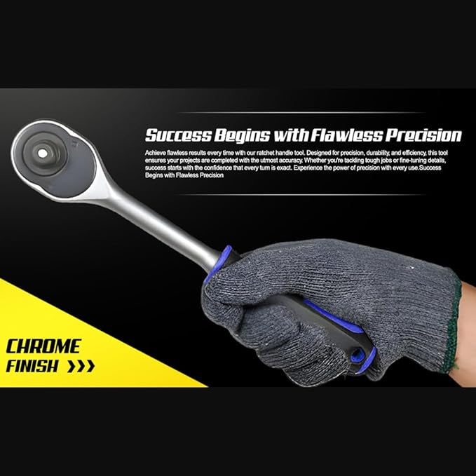 Socket Wrench, 1/2 Drive Ratchet Socket Wrench Dual Drive Ratchet Handles Wrenches with Soft Grip Locking Handle E-2203E