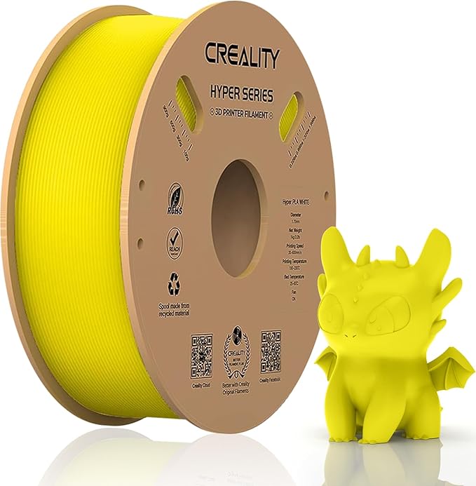 Official Creality Hyper PLA Filament 1.75mm, High Speed 30-600mm/s 3D Printer Filament PLA, Dimensional Accuracy +/-0.02mm, Fit Most FDM 3D Printers，1KG(2.2lbs) Spool Yellow