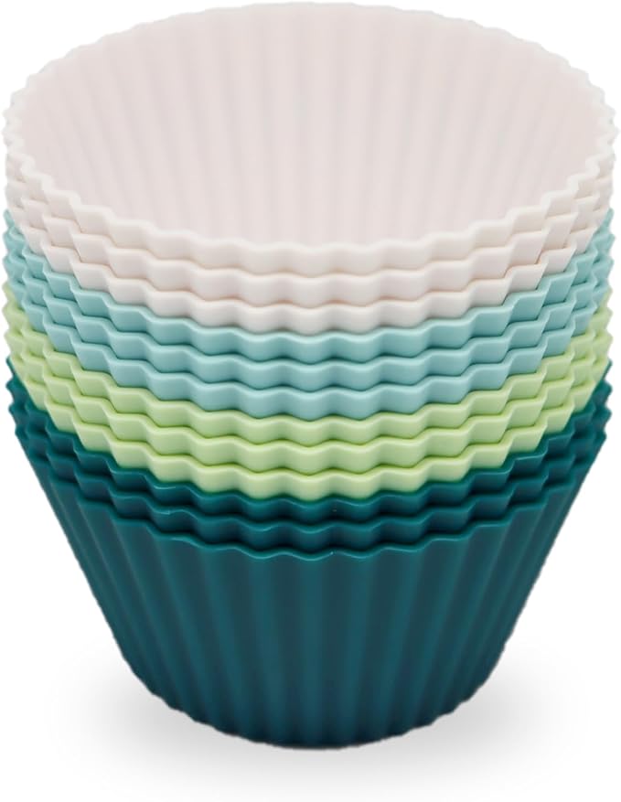 Large Silicone Baking Muffin Cups, 12 Pack Reusable Cupcake Liners Jumbo Size by SAWNZC