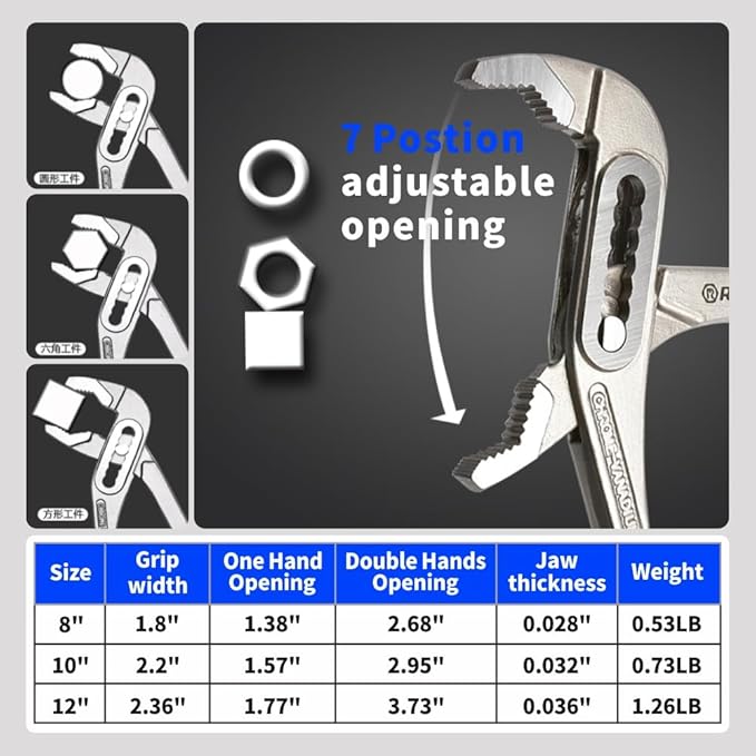8-inch Quick Adjust Water Pump Pliers - Locking Pliers with 7 Postion V-Jaw,Channel Lock,Serrated Jaws and Comfort Dip-grip Handle