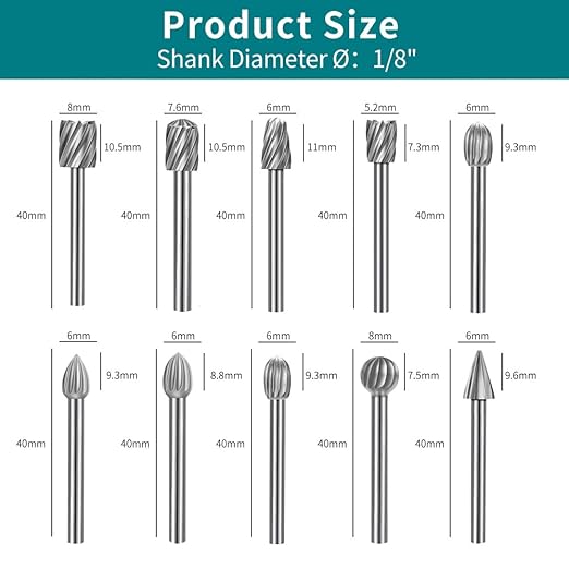 YURINWOO 20PCS HSS Rotary Burr Set, Carving Bits & Engraving Router Bit Set for Rotary Tool Accessories with 1/8"(3mm) Shank for Woodworking, Engraving, Drilling, Grooving