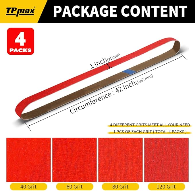 1x42 Inch Ceramic Sanding Belts (40/60/80/120 Grits) – High-Performance Sander Sharpening Belts for Knife Making, Metalworking, and Woodworking
