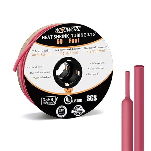 3:1 3/16 in'' Heat Shrink Tubing Roll, Eco-Friendly Flame Retardancy, Marine Grade Adhesive Lined Heat Shrink Tube,Insulation Sealing Oil-Proof Wear-Resistant 50 Feet Roll Black