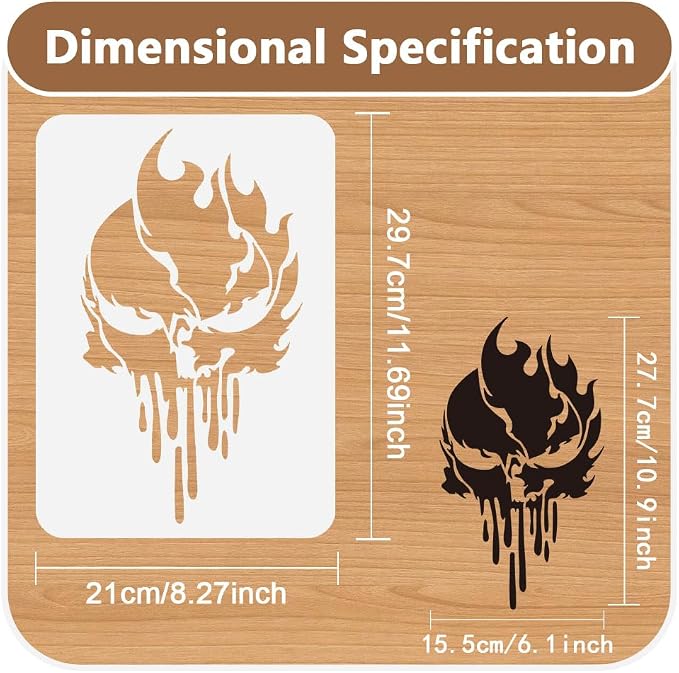 Goth Skull Stencil Template 11.69 x 8.27 Inch Reusable Plastic Halloween - Image 2