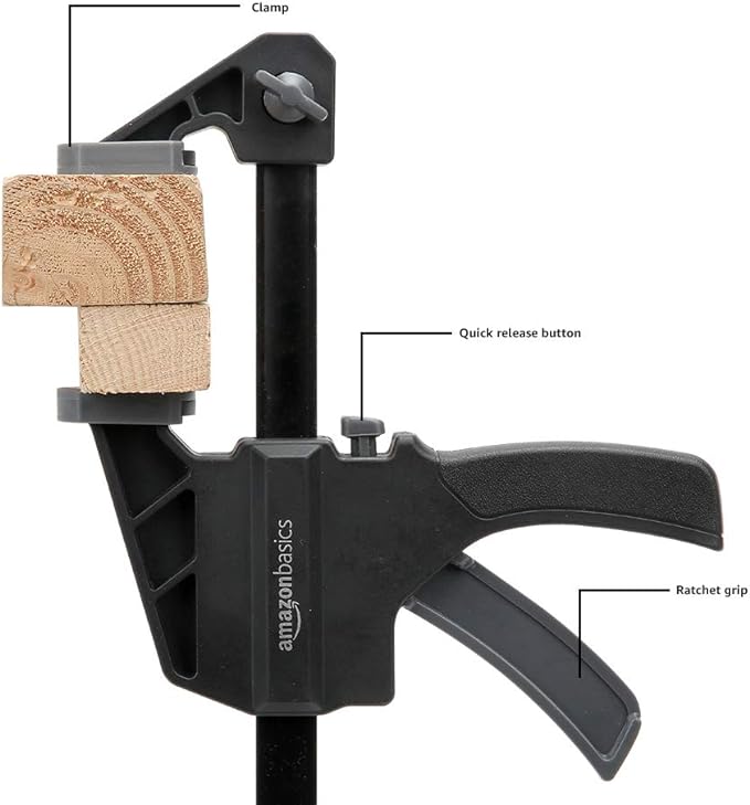 Amazon Basics 6-Piece Trigger Clamp Set, 2 Pack of 4-inch, 4 Pack of 6-inch, Black/Grey