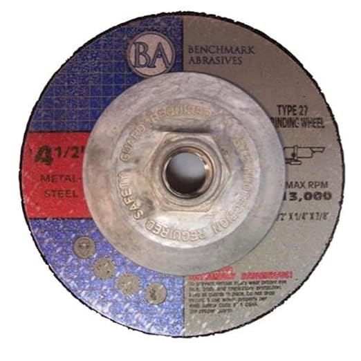 Benchmark Abrasives 4-1/2" T27 Aluminum Oxide Pro Depressed Center Grinding Wheel, 1/4" Thick, 5/8"-11 Threaded Flange Angle Grinder Wheel for Cutting Stock Removal on Metal, Cast Iron - 5 Pack