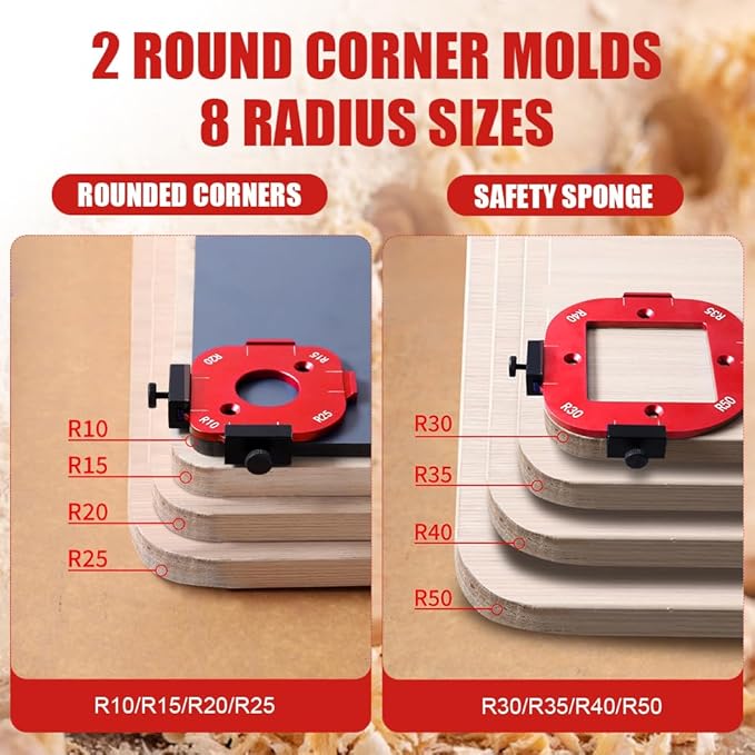2pcs Woodworking Router Corner Radius Template, Aluminum Alloy Router Corner Jigs and Templates for Woodworking, Arc Cutting Auxiliary Tool DIY Template R10/R15/R20/R25/R30/R35/R40/R50