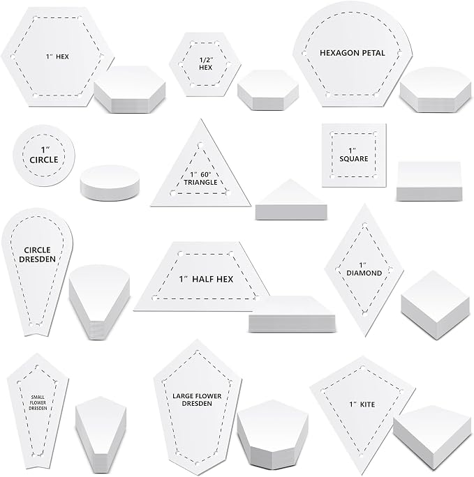 Cinnvoice 612 Pcs Patchwork Paper EPP English Piecing Supplies 12 Shapes by Cinnvoice