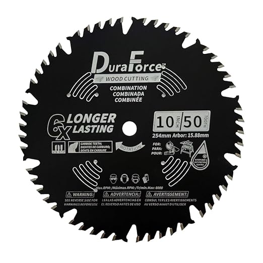 10 Inch 50 Tooth ATB Saw Blade with 5/8 Inch Arbor & DuraGuard Anti-Stick Coating for Miter Saws and Table Saws (DF1000SP50)