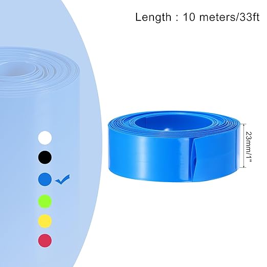 MECCANIXITY Battery Wrap PVC Heat Shrink Tubing 14mm Dia 23mm Flat 33 Feet(10meters) Blue Good Insulation for Battery Pack