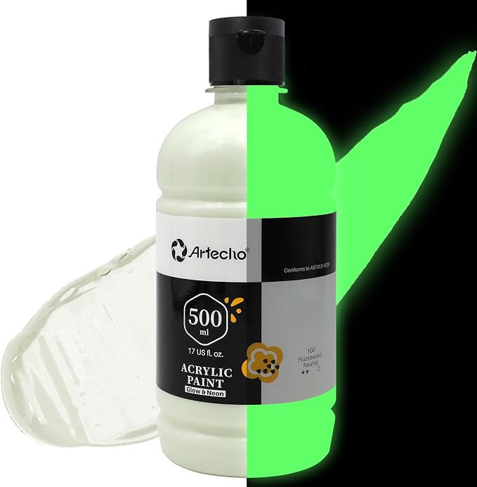 Artecho Neutral Glow in the Dark Acrylic Paint 500ml / 17oz Large Bottle | Semi by Artecho