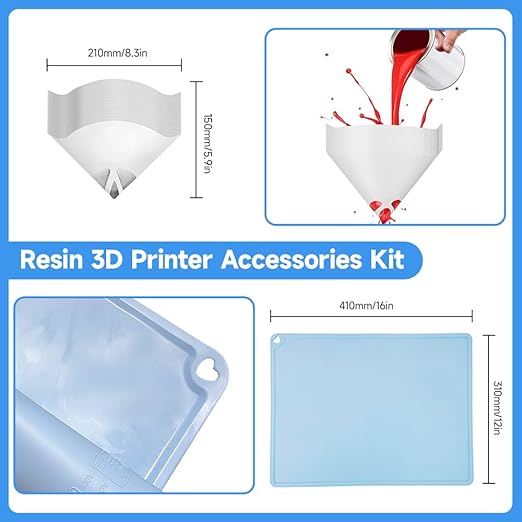 Anyman Resin 3D Printer Accessories Tool Kit Includes Stainless Steel Filter, Silicone pad, and Plastic Removal Tool for Cleaning, Basic Tools for Resin Transfer in 3D Printing