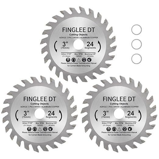 3 Inch TCT Circular Saw Blade 24 Teeth for Wood, Plastic, PCV, Acrylic, Plywood, 7/16'' Arbor, Supplied with 3/8" Bushing (3Pcs)