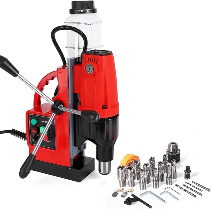 Magnetic Drill Press with 11 Coring Bits, 1300W Motor 1.6" in Boring Diameter, 2922lbf lbf Electric Portable Mag Drill Press Machine for Metal Surface, Home Improvement Industry