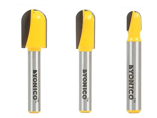 YONICO Round Nose Core Box Router Bit Set 3 Bit 1/4-Inch Shank 14361q