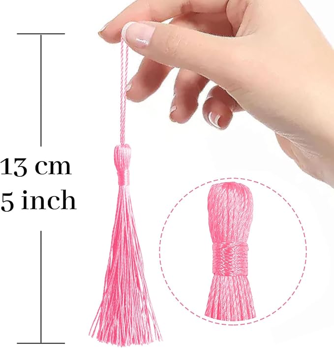 100 Pcs Pink Mini Tassels 13cm/5 Inch - Image 2