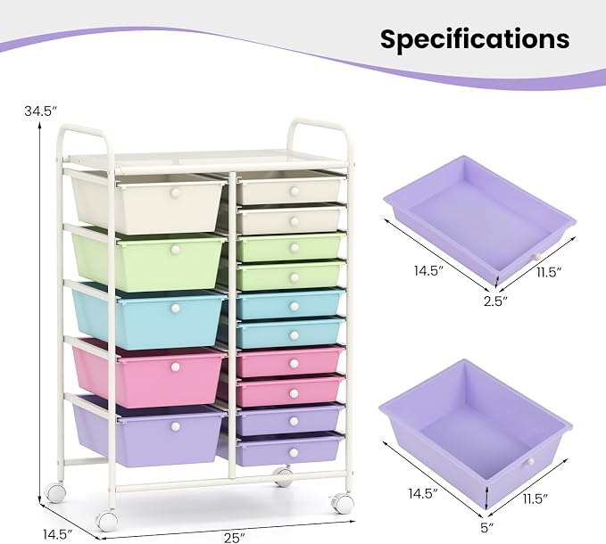 BECOMFORT 15-Drawer Rolling Cart - Image 3