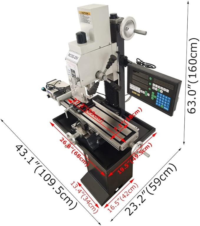 110V Mini Drilling and Milling Machine R8 Spindle Taper, 0.9" Max Drilling Vertical Mill Drill Machine with 50-2250RPM Variable Speed Benchtop Mill/Drill Machine with Supporting Base