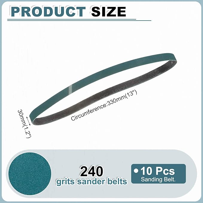 HARFINGTON 1.2 x 13 Inch Sanding Belts, 10 Pcs 240 Grit Zirconia Abrasive Belt Sander File Belt for Woodworking, Metal Polishing, Knife Sharpener