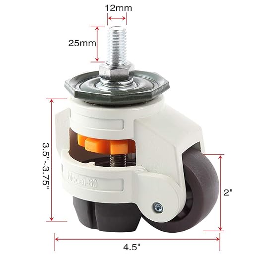 Skelang 4 Pcs Stem Leveling Machine Casters with Nylon Wheel, Retractable Workbench Caster, Loading Capacity 2200 Lbs