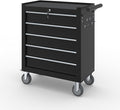 5-Drawer Rolling Tool Box, Metal Tool Chest with Wheels and Locking, Portable for Warehouse, Garage, Repair Shop, Workshop (Black, 5-Drawer)