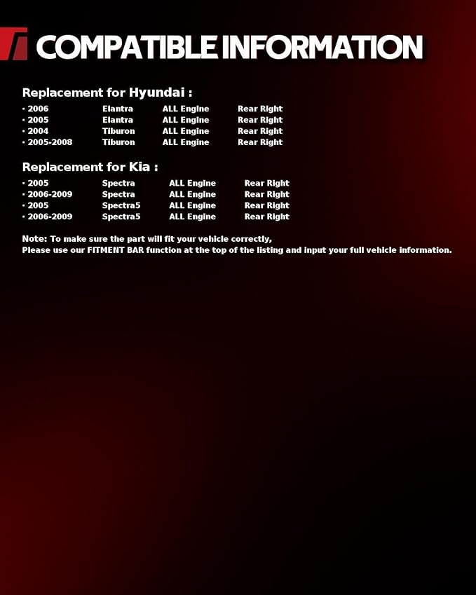 Torchbeam Rear Brake Caliper Right for Kia Spectra 2005-2009, Hyundai Elantra 2005-2006, Hyundai Tiburon 2004-2008, Kia Spectra5 2005-2009, Rear Right Caliper Replace # 19B3303
